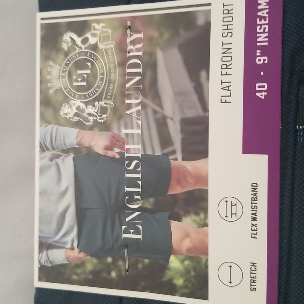 ENGLISH LAUNDRY MENS FLAT FRONT SHORTS (NWT) COLOR DARK BLUE SZ: 40 9" INSEAM